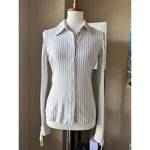 Express Women’s Striped Button Down Shirt Corset Lace Up Back & Sleeves Size M